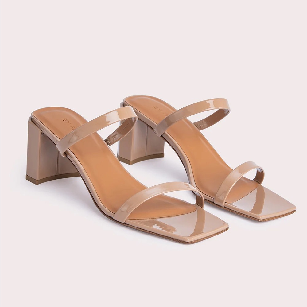 BY FAR Tanya Nude Patent Leather Sandals Size 37 BRAND NEW